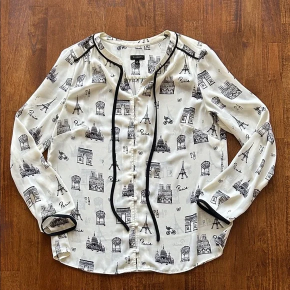 Talbots women’s Paris inspired black cream blouse size medium - Picture 2 of 10